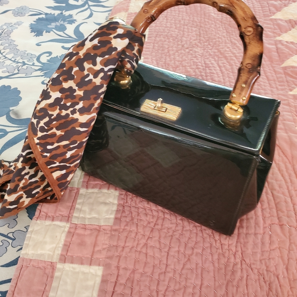 Vintage black patent Saber handbag